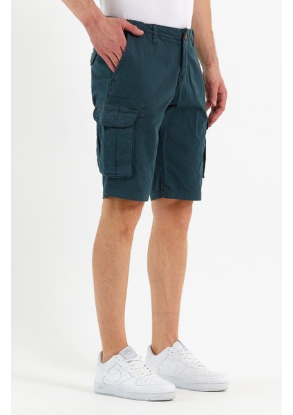 Erkek Pamuklu Bermuda Kargo Çok Cepli Petrol Şort