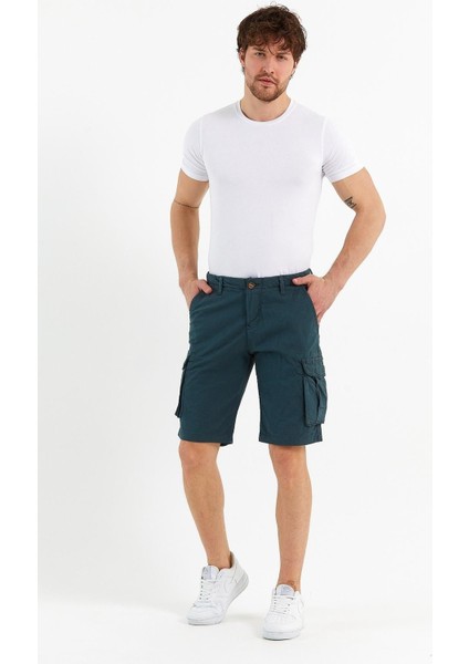 Erkek Pamuklu Bermuda Kargo Çok Cepli Petrol Şort modelleri