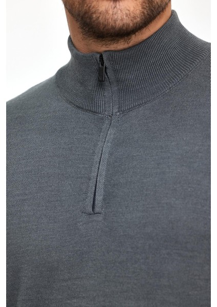 Erkek Kanguru Cep Yarım Fermuar Kışlık Gri Triko Kazak modelleri