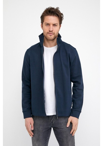 Erkek Comfort Boğazlı Fermuarlı Kışlık Lacivert Mont