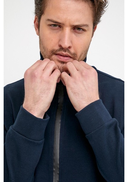 Erkek Comfort Boğazlı Fermuarlı Kışlık Lacivert Mont modelleri