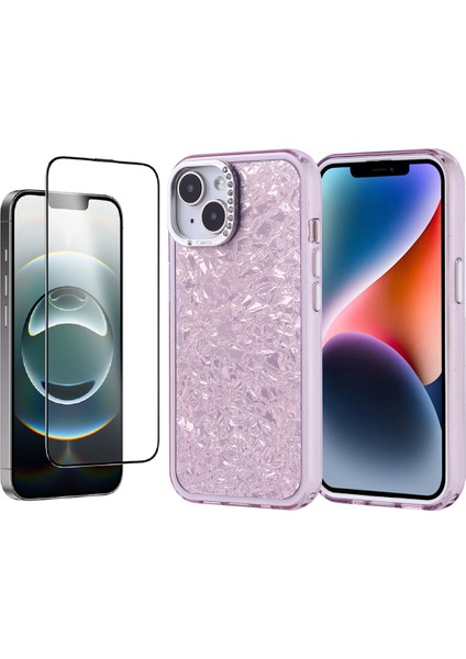 Apple iPhone 14 Kılıf Taşlı Tasarımlı Zore Kapi Kapak + Temperli Cam Ekran Koruyucu