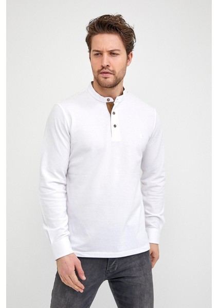 Erkek Hakim Yaka Pike Uzun Kol Sweatshirt Koyu Lacivert