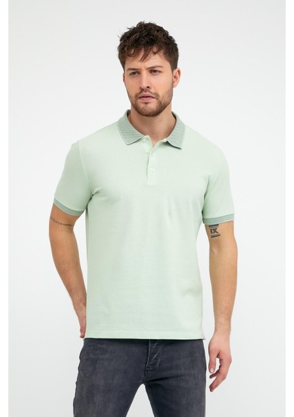 Erkek Düz Kısa Kollu Basic Uzun Buz Mavi Polo Yaka Tişört