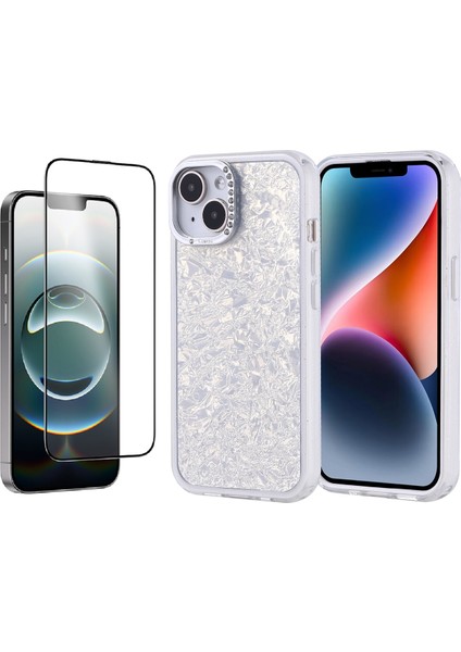 Apple iPhone 14 Kılıf Taşlı Tasarımlı Zore Kapi Kapak + Temperli Cam Ekran Koruyucu