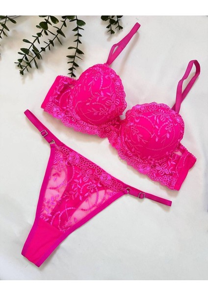Neon Pembe Destekli Sütyen Takımı