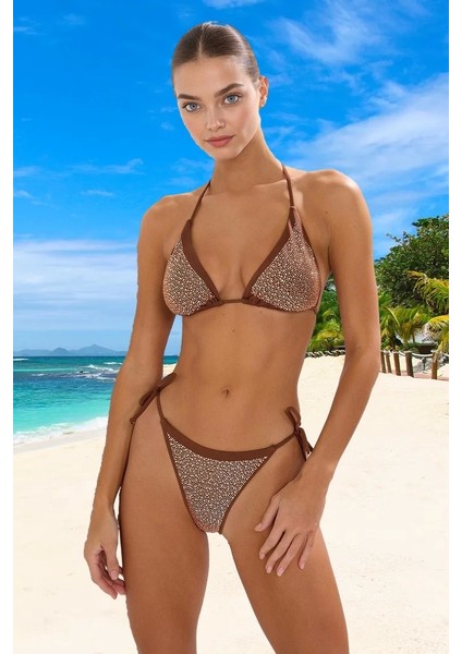 Tasarım Bikini Takımı Ergonomik Kesim Yüksek Konfor Esnek Kumaş Özel Uv Korumalı