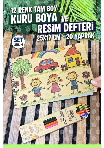 12 Renk Tam Boy Kuru Boya ve Resim Defteri Boyama Seti -Anaokulu Kreş Ilkokul Etkinlik -T1379 fiyatları
