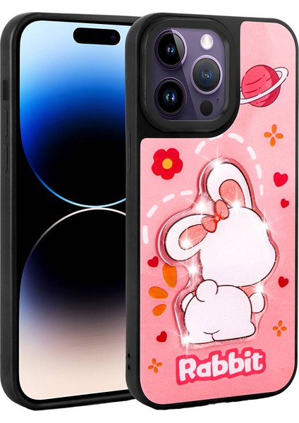 Apple iPhone 14 Pro Max Kılıf Parlayan Kabartmalı Ikonik Figürlü F10T Amas Silikon Kapak-Pembe