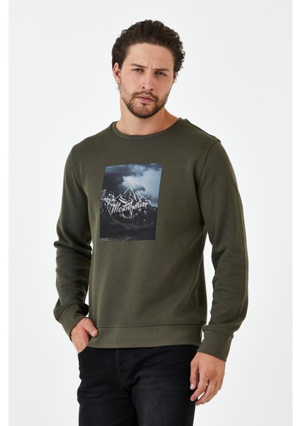 Erkek Kışlık Baskılı Bisiklet Yaka Lacivert Sweatshirt fırsatları