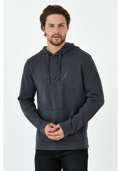 Erkek Sweat Baskılı Kapuşonlu Bordo