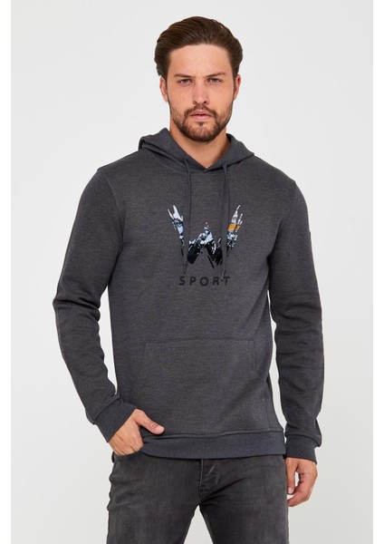 Erkek Sweat Baskılı Kapuşonlu Antrasit