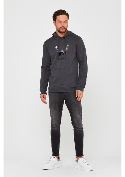 Erkek Sweat Baskılı Kapuşonlu Antrasit fiyatları