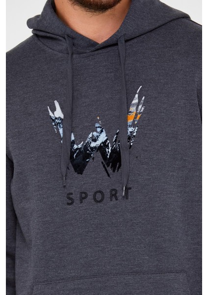 Erkek Sweat Baskılı Kapuşonlu Antrasit modelleri