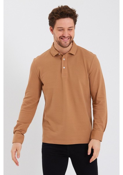 Erkek Polo Yaka Comfort Uzun Kollu Basic Vişne Tişört