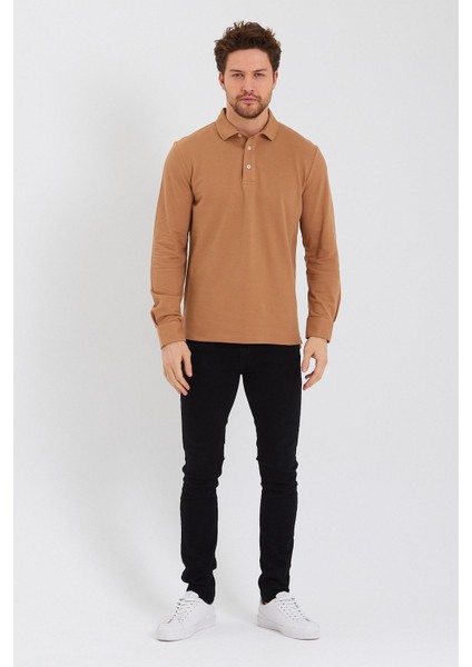 Erkek Polo Yaka Comfort Uzun Kollu Basic Vişne Tişört fırsatları