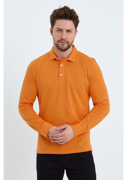 Erkek Polo Yaka Comfort Uzun Kollu Basic Vişne Tişört