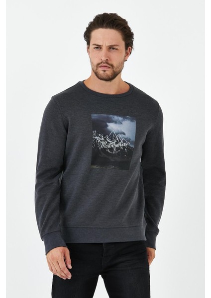 Erkek Kışlık Baskılı Bisiklet Yaka Lacivert Sweatshirt fırsatları