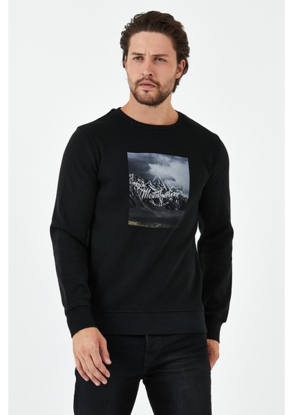 Erkek Kışlık Baskılı Bisiklet Yaka Lacivert Sweatshirt fırsatları