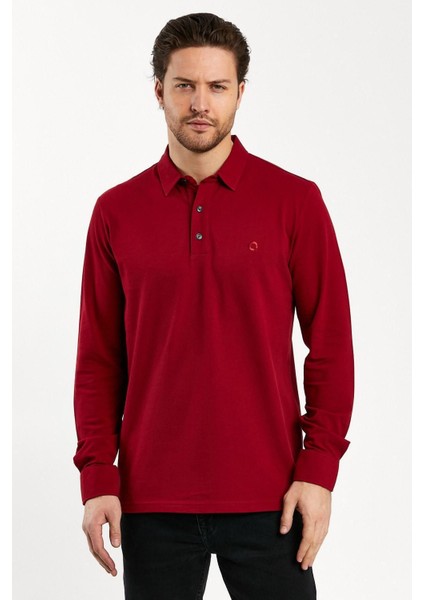 Erkek Polo Yaka Comfort Uzun Kollu Basic Vişne Tişört fiyatları