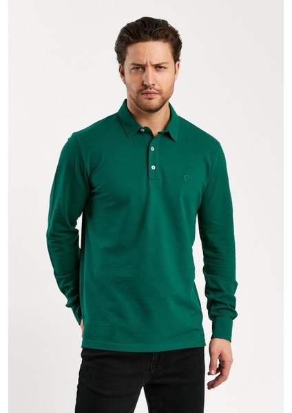 Erkek Polo Yaka Comfort Uzun Kollu Basic Vişne Tişört