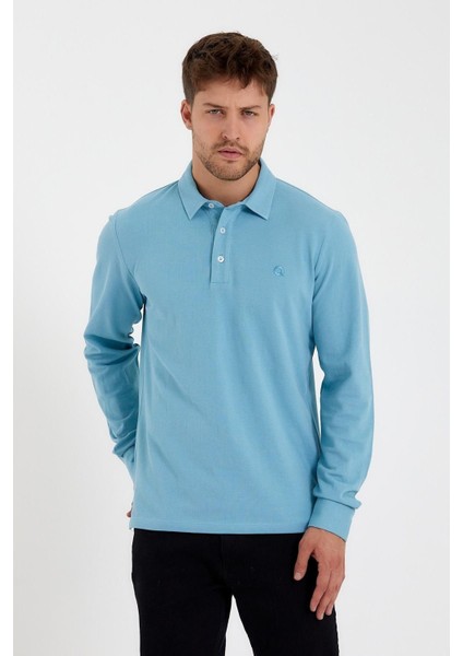 Erkek Polo Yaka Comfort Uzun Kollu Basic Vişne Tişört