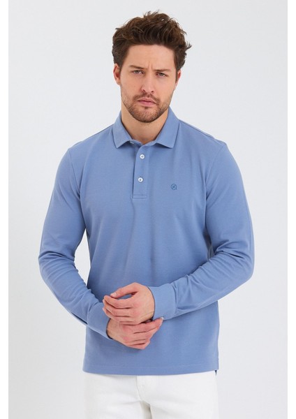 Erkek Polo Yaka Comfort Uzun Kollu Basic Vişne Tişört