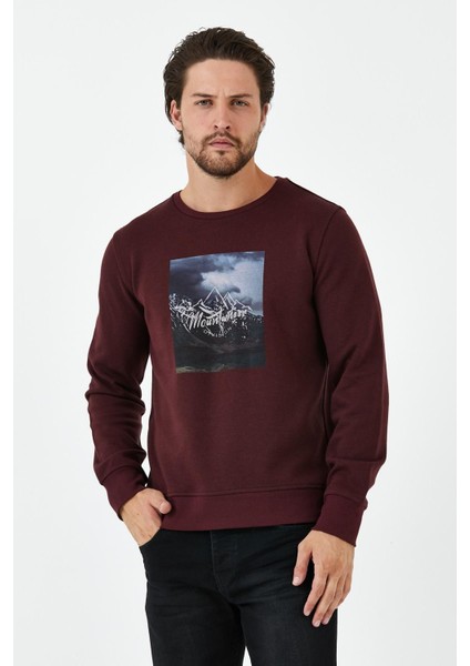 Erkek Kışlık Baskılı Bisiklet Yaka Lacivert Sweatshirt