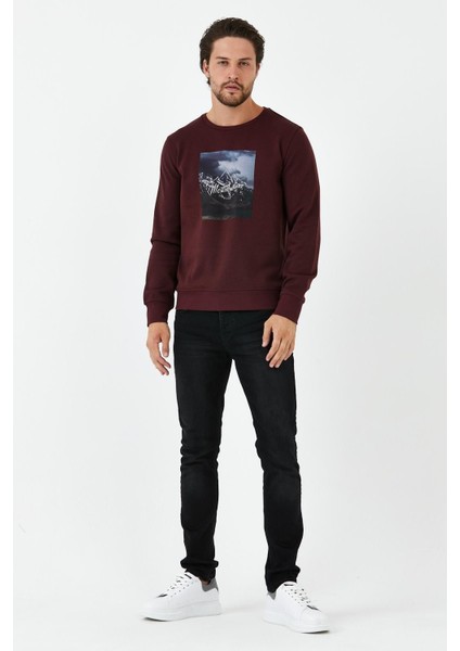 Erkek Kışlık Baskılı Bisiklet Yaka Lacivert Sweatshirt fiyatları