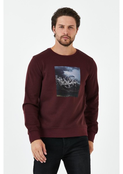 Erkek Kışlık Baskılı Bisiklet Yaka Lacivert Sweatshirt fırsatları