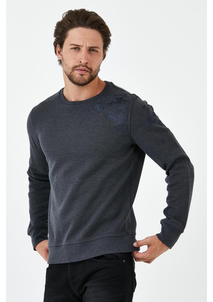 Erkek Uzun Bol Bisiklet Yaka Kışlık Siyah Sweatshirt