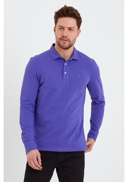 Erkek Polo Yaka Comfort Uzun Kollu Basic Vişne Tişört