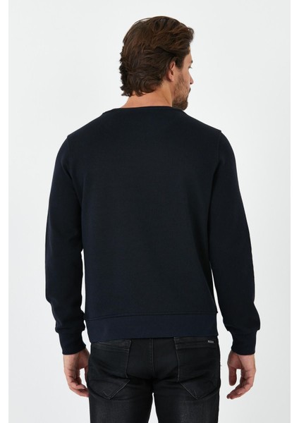 Erkek Kışlık Baskılı Bisiklet Yaka Lacivert Sweatshirt indirimleri