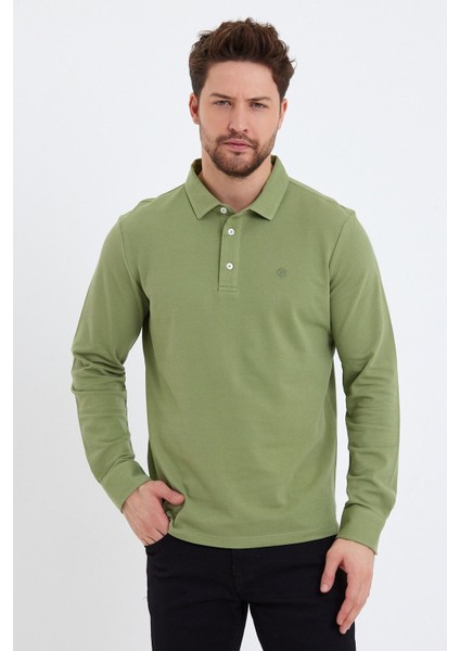 Erkek Polo Yaka Comfort Uzun Kollu Basic Vişne Tişört