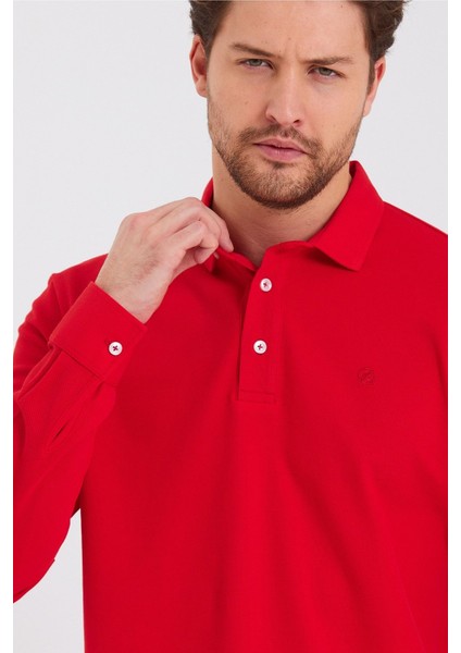 Erkek Polo Yaka Comfort Uzun Kollu Basic Vişne Tişört fiyatları
