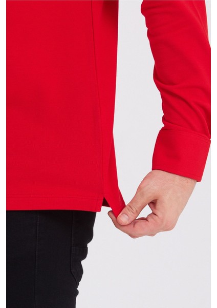 Erkek Polo Yaka Comfort Uzun Kollu Basic Vişne Tişört modelleri