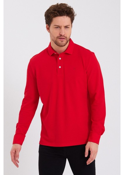 Erkek Polo Yaka Comfort Uzun Kollu Basic Vişne Tişört indirimleri