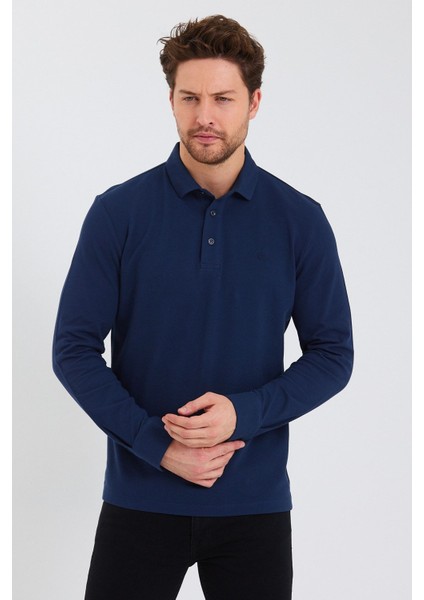 Erkek Polo Yaka Comfort Uzun Kollu Basic Vişne Tişört