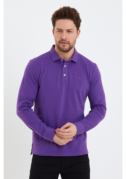 Erkek Polo Yaka Comfort Uzun Kollu Basic Vişne Tişört