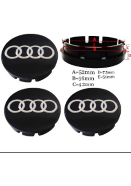 Audi 52 56 mm Siyah Jant KAPAĞI3A 3D 3ABS