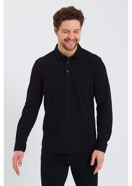 Erkek Polo Yaka Comfort Uzun Kollu Basic Vişne Tişört