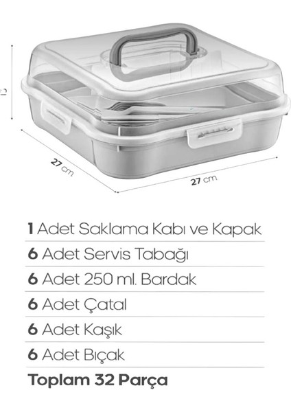 32 Parça 6 Kişilik Çantalı Magic Piknik Seti Krem/Beyaz fırsatları