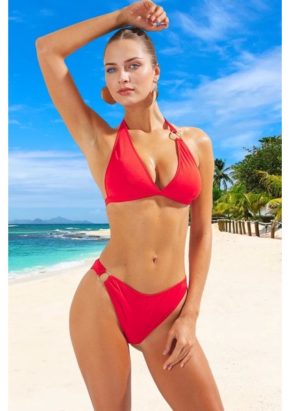 Tasarım Bikini Takımı Esnek Kumaş Plaj ve Havuz Için Şık Detaylı Uv Korumalı Klora Dayanıklı