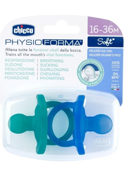 Physioforma Soft 2'li Silikon Emzik 16-36 Ay Erkek