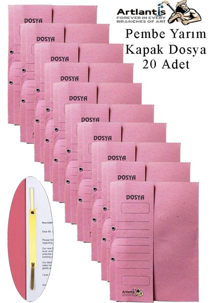 Yarım Kapak Telli Dosya Pembe Karton 20 Adet Karton Yarım Kapaklı Kapsüllü Dosya A4 Boy 24X32 cm Klasör Için Büro Ofis