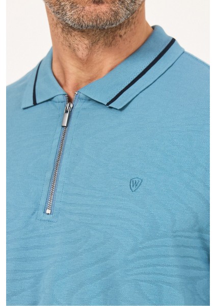 Erkek Basic Jakar Dokulu Bej Fermuarlı Polo Yaka Kıvrılmaz %100 Pamuk Slim Fit Tişört modelleri