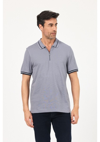 Erkek Basic Jakar Dokulu Bej Fermuarlı Polo Yaka Kıvrılmaz %100 Pamuk Slim Fit Tişört indirimleri