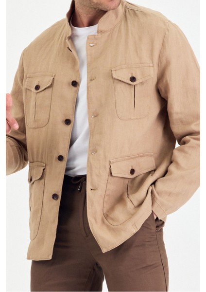 Erkek Kahverengi %100 Keten Kaşındırmaz Yazlık Çok Cepli Ceket fiyatları