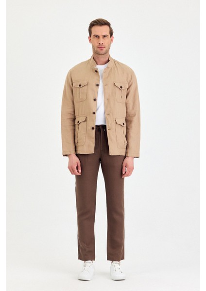 Erkek Kahverengi %100 Keten Kaşındırmaz Yazlık Çok Cepli Ceket modelleri