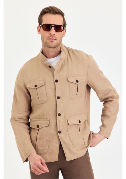 Erkek Kahverengi %100 Keten Kaşındırmaz Yazlık Çok Cepli Ceket fırsatları